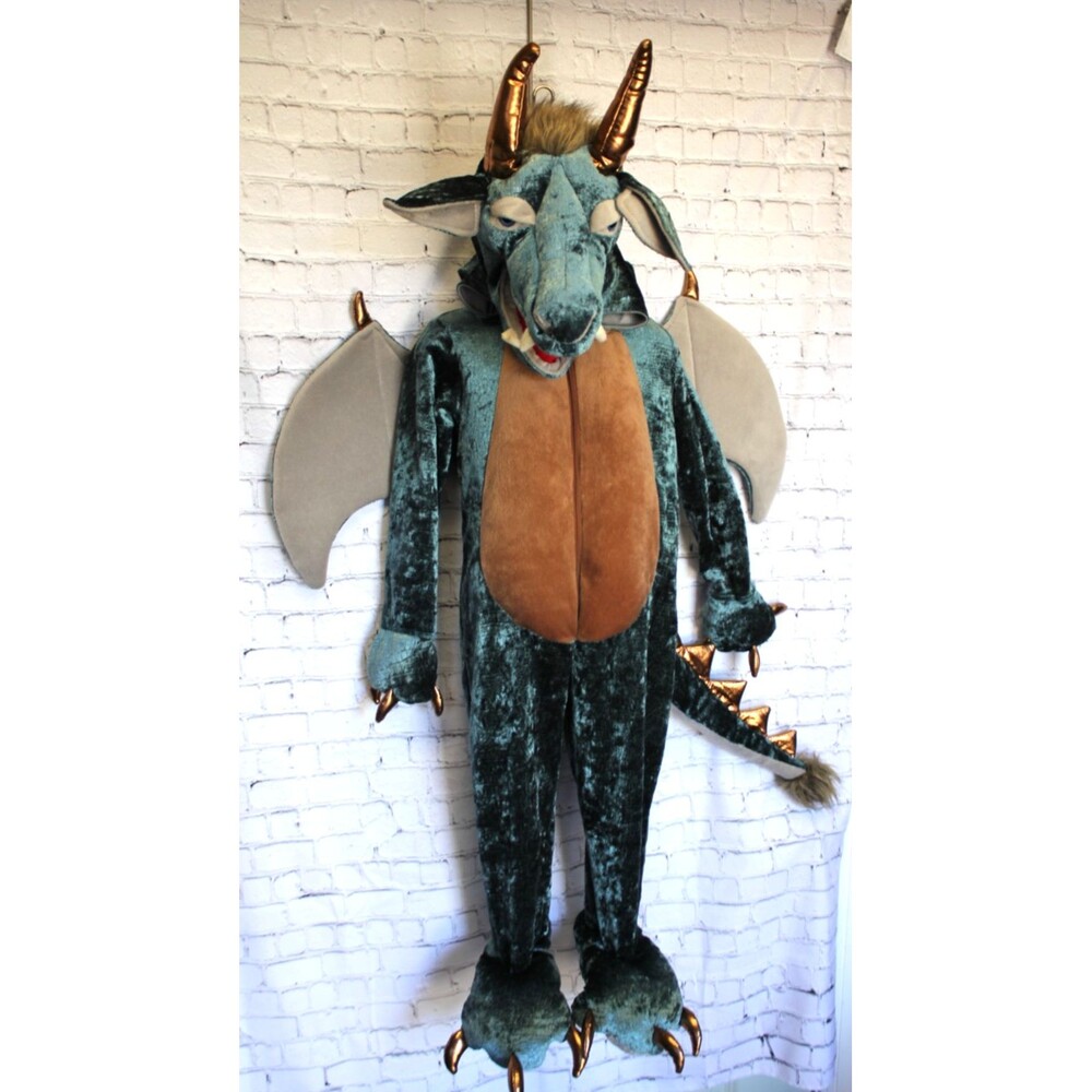 Hallow's Eve Super Plush Green Wings Tail DRAGON Kids Realistic Costume 3T -4T